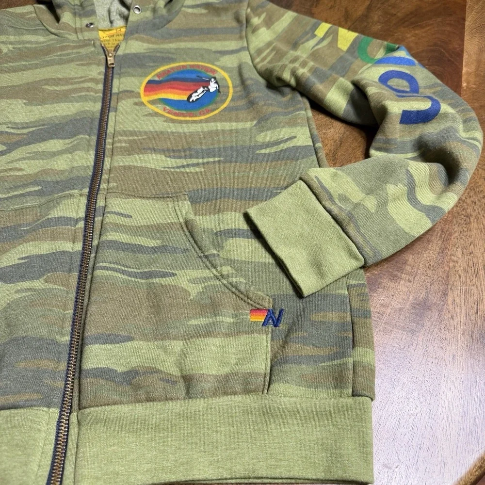 Aviator Nation Full Zip Hoodie Camo Green Youth Size 14 Womens Small